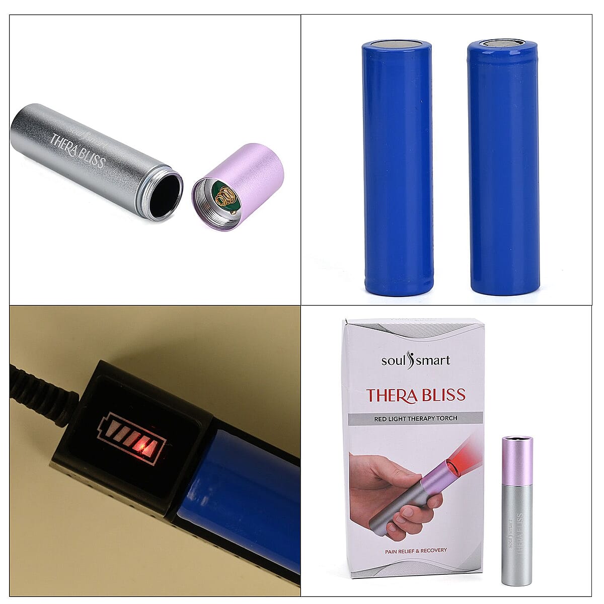 Therabliss Red Light Physiotherapy Flashlight - Silver with Purple (2200 mAh Battery Included) image number 9
