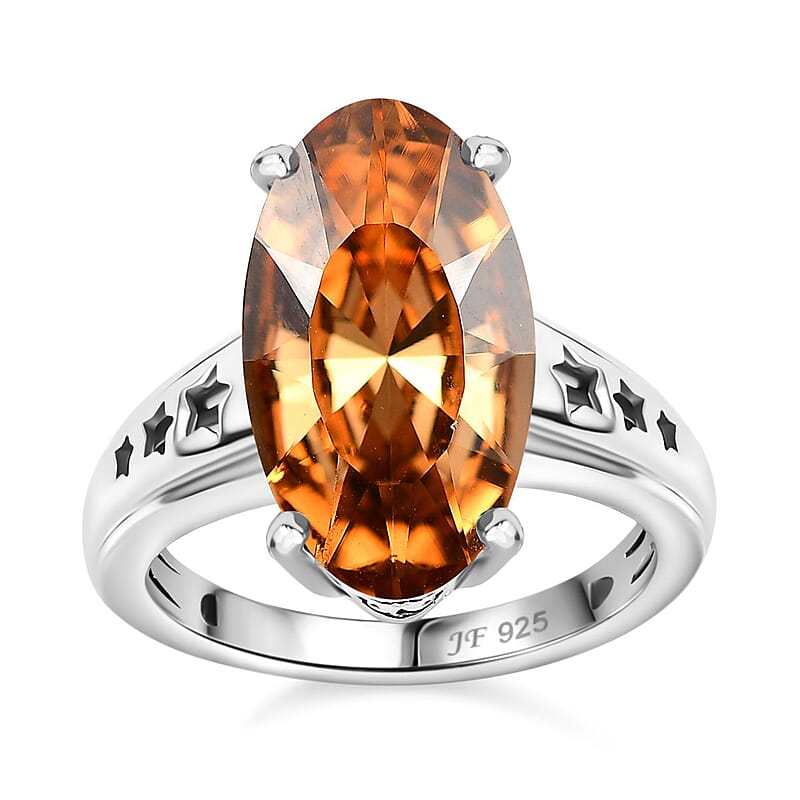 J Francis Light Color Topaz Crystal by Swarovski Ring in Rhodium Over Sterling Silver (Size 10.0)