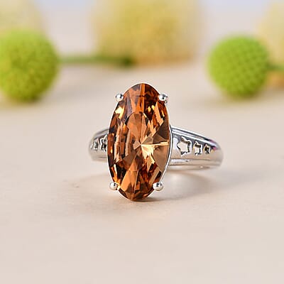 J Francis Light Color Topaz Crystal by Swarovski Ring in Rhodium Over Sterling Silver (Size 10.0)