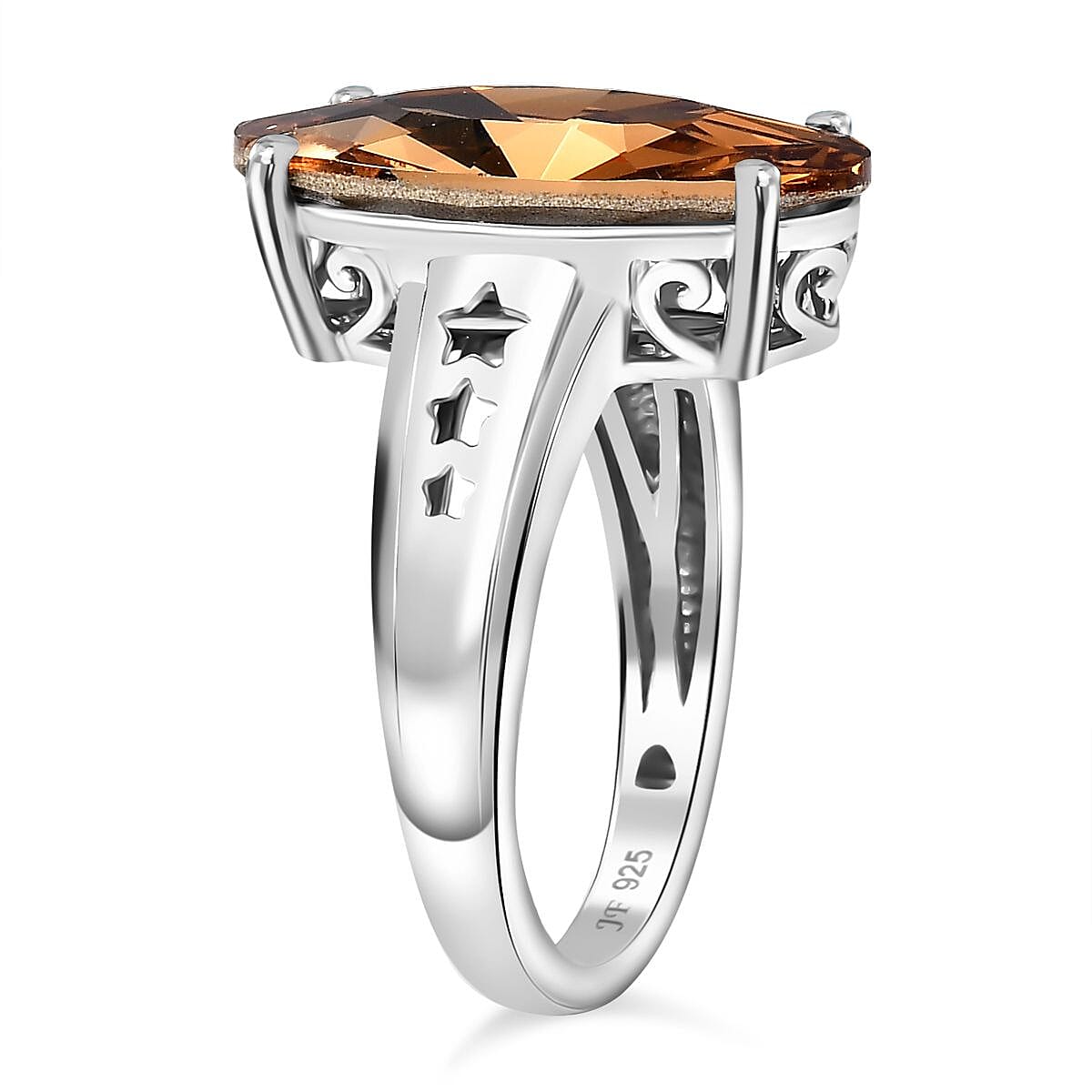 J Francis Light Color Topaz Crystal by Swarovski Ring in Rhodium Over Sterling Silver (Size 10.0)