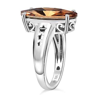 J Francis Light Color Topaz Crystal by Swarovski Ring in Rhodium Over Sterling Silver (Size 10.0)