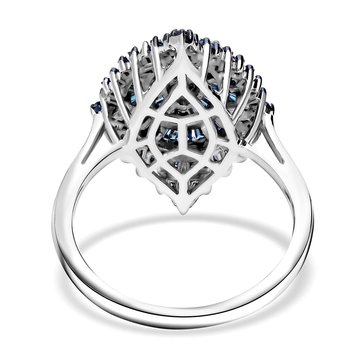 Blue Diamond 1.00 ctw Floral Spray Ring in Platinum Over Sterling Silver (Size 10.0) image number 3