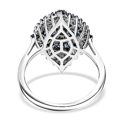 Blue Diamond 1.00 ctw Floral Spray Ring in Platinum Over Sterling Silver (Size 10.0)