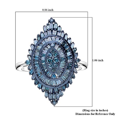 Blue Diamond 1.00 ctw Floral Spray Ring in Platinum Over Sterling Silver (Size 10.0)