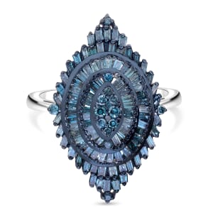 Blue Diamond 1.00 ctw Floral Spray Ring in Platinum Over Sterling Silver (Size 6.0)
