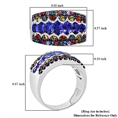 Tanzanite and Multi Sapphire 3.30 ctw Prismatic Glory Ring in Rhodium Over Sterling Silver (Size 10.0)