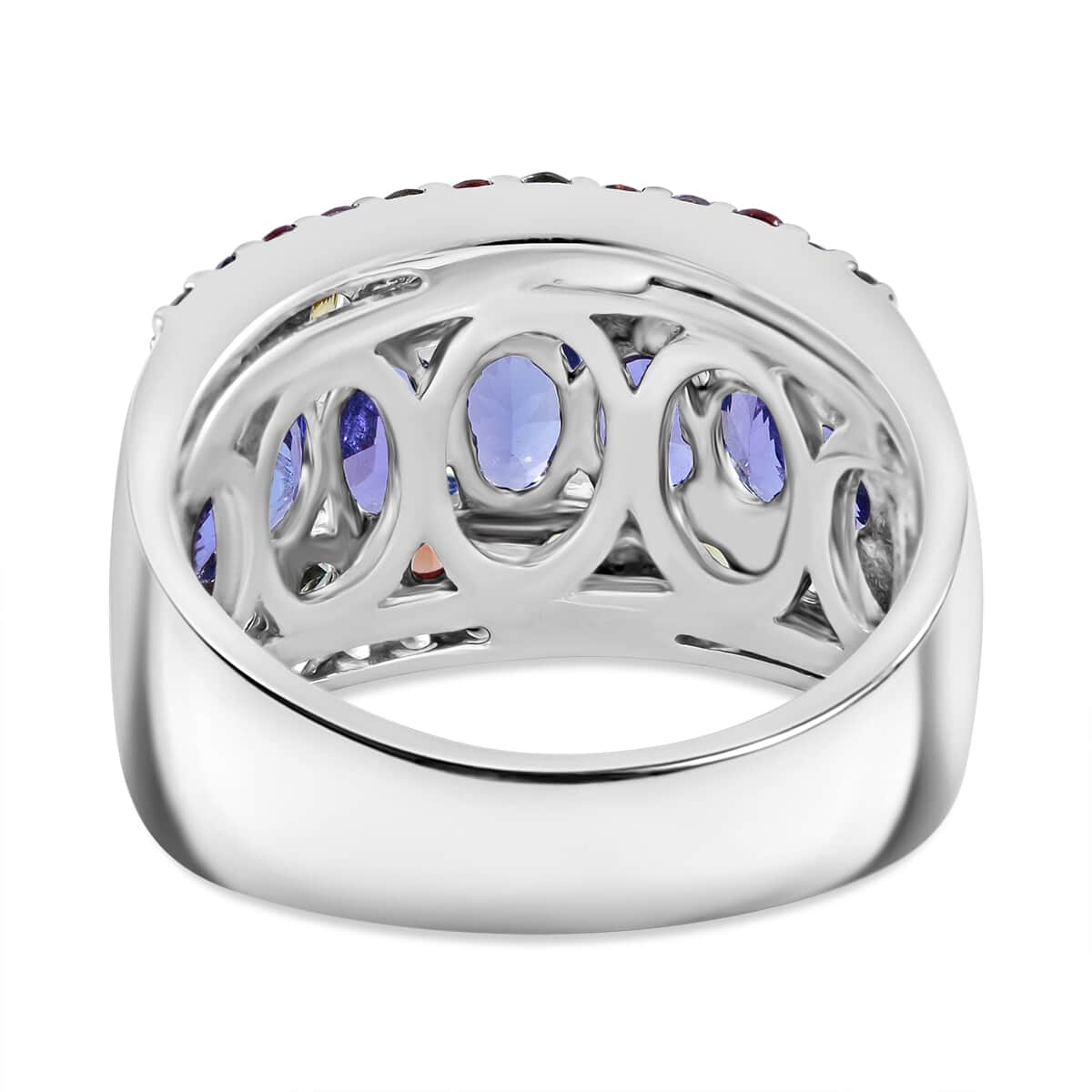 Tanzanite and Multi Sapphire 3.30 ctw Prismatic Glory Ring in Rhodium Over Sterling Silver (Size 8.0) image number 3