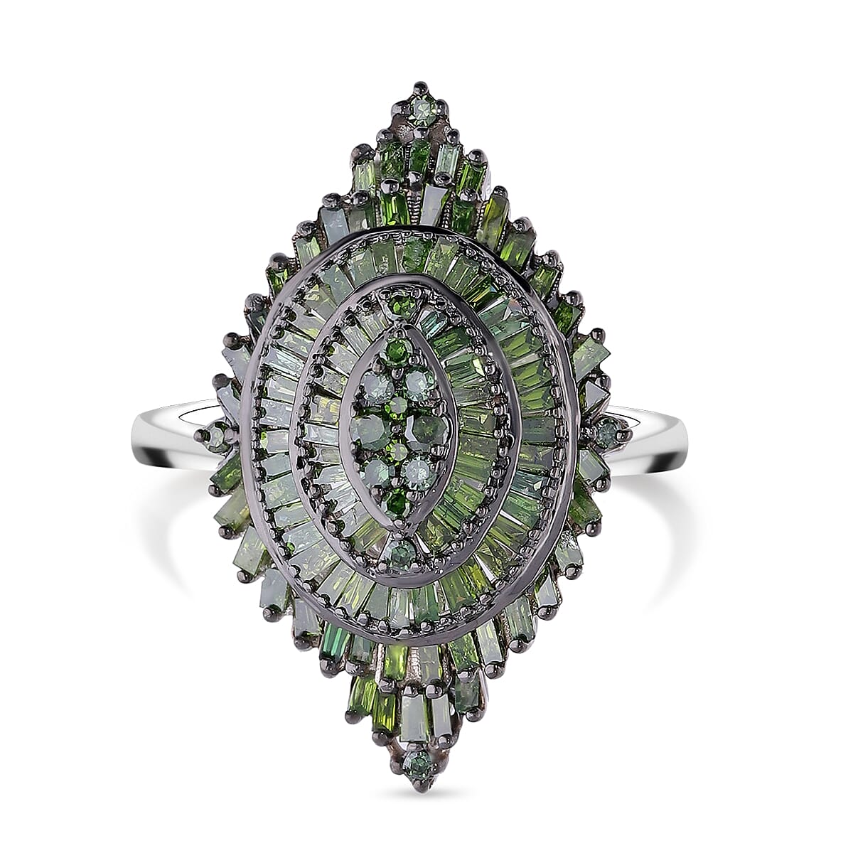 Green Diamond 1.00 ctw Floral Spray Ring in Platinum Over Sterling Silver (Size 7.0) image number 0