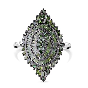 Green Diamond 1.00 ctw Floral Spray Ring in Platinum Over Sterling Silver (Size 7.0)