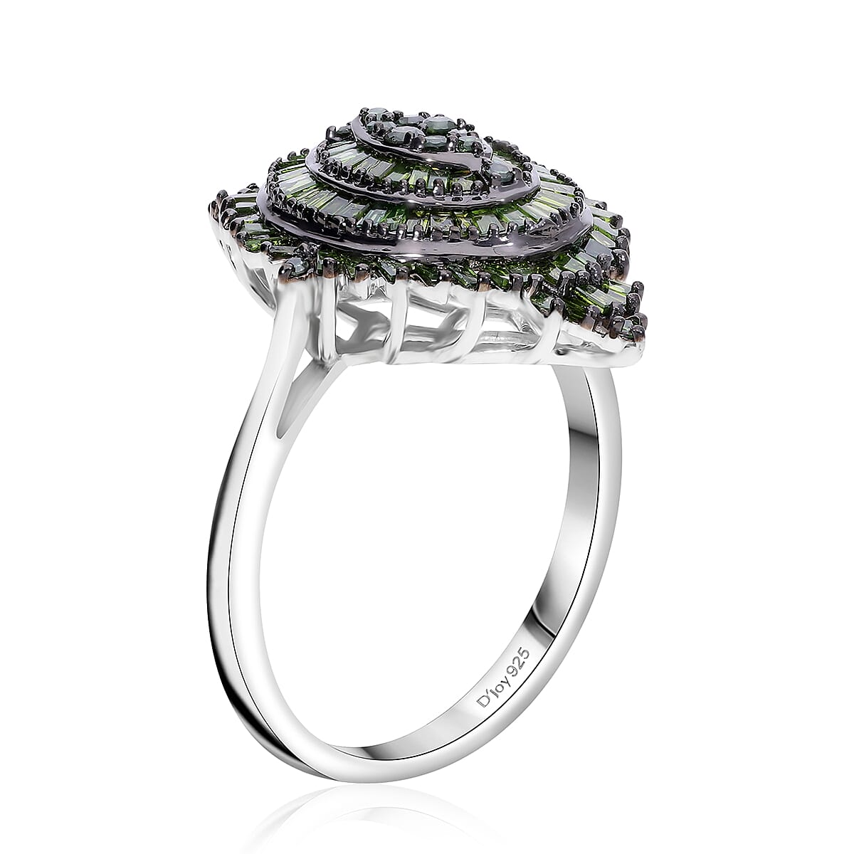 Green Diamond 1.00 ctw Floral Spray Ring in Platinum Over Sterling Silver (Size 7.0) image number 1