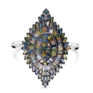 Blue Diamond (IR) Ring in Platinum Over Sterling Silver (Size 10.0) 1.00 ctw