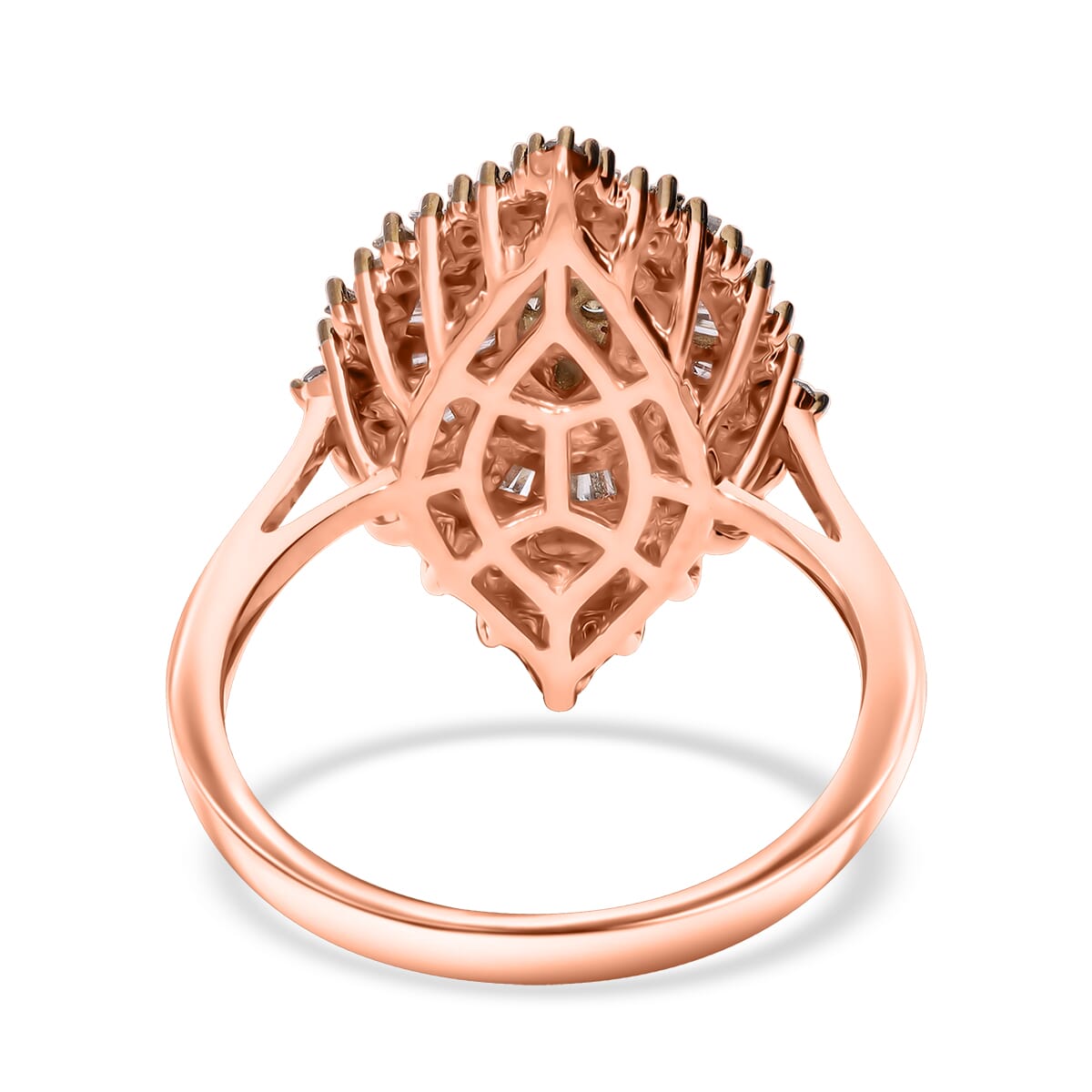 Natural Champagne Diamond 1.00 ctw Floral Spray Ring in Vermeil Rose Gold Over Sterling Silver (Size 7.0) image number 2