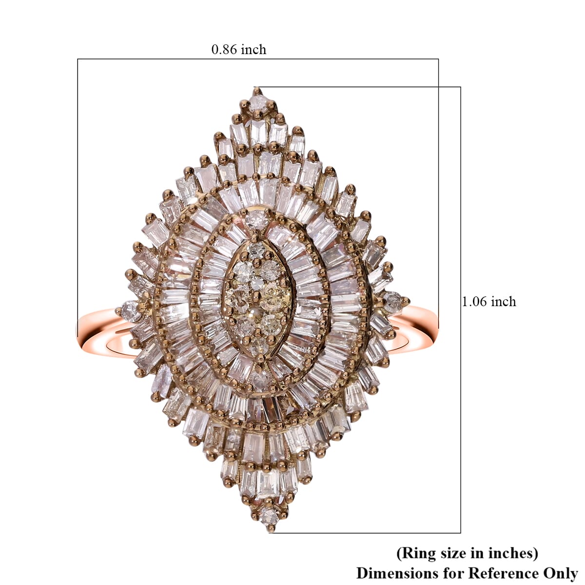 Natural Champagne Diamond 1.00 ctw Floral Spray Ring in Vermeil Rose Gold Over Sterling Silver (Size 7.0) image number 3