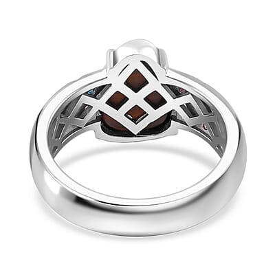 AAA Boulder Opal Doublet and Multi Gemstone 2.85 ctw Celestial Ring in Rhodium Over Sterling Silver (Size 6.0)