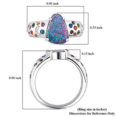 AAA Boulder Opal Doublet and Multi Gemstone 2.85 ctw Celestial Ring in Rhodium Over Sterling Silver (Size 6.0)