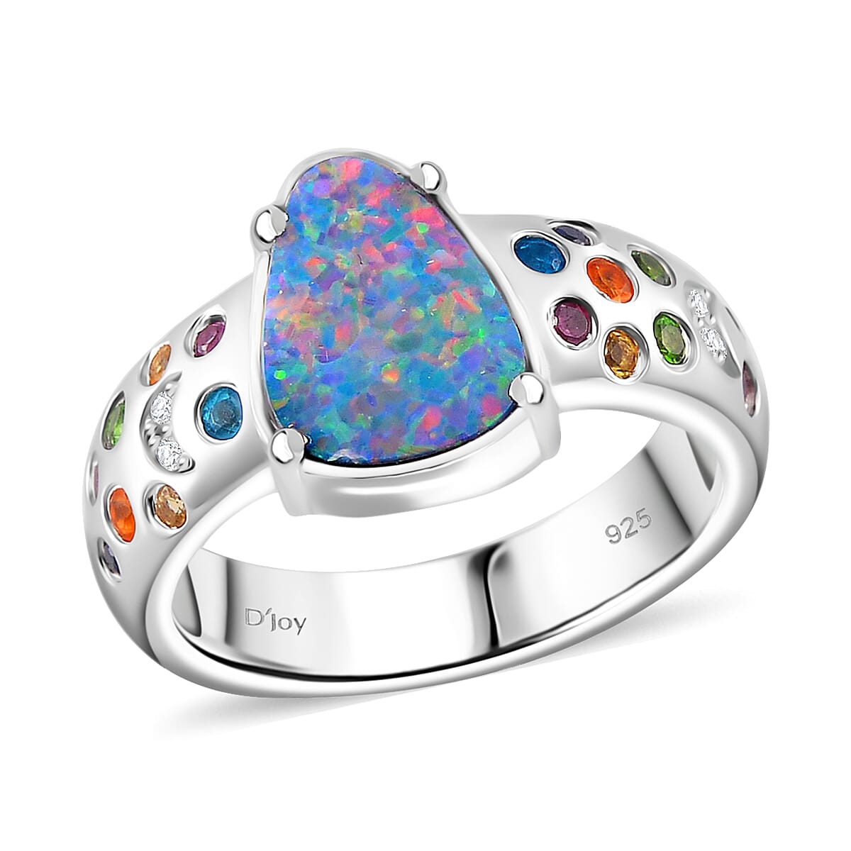 AAA Boulder Opal Doublet and Multi Gemstone 2.85 ctw Celestial Ring in Rhodium Over Sterling Silver (Size 8.0) image number 0