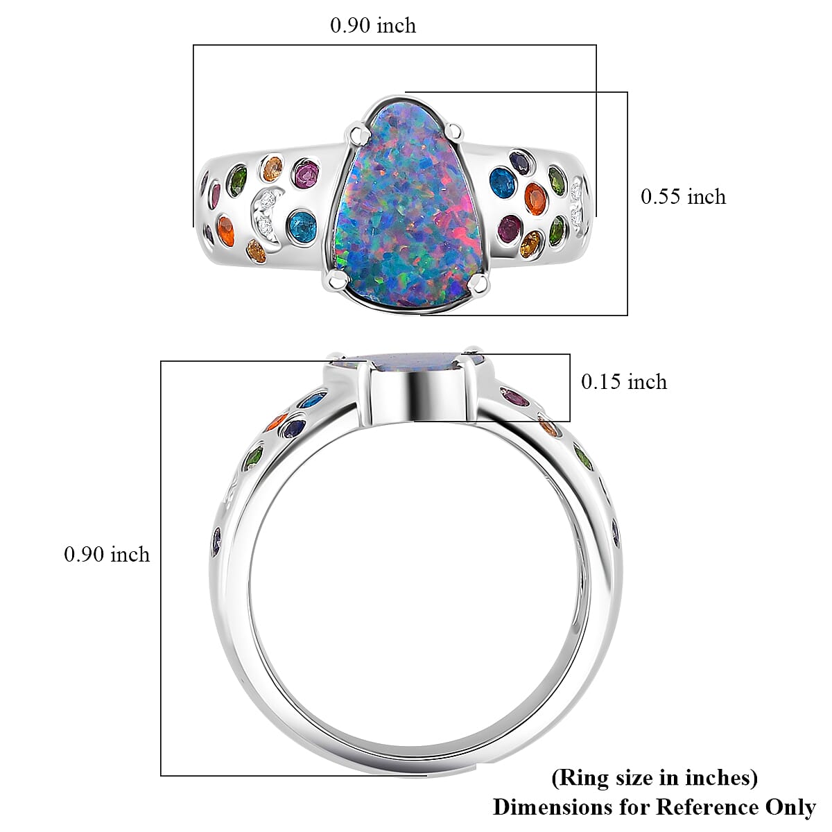 AAA Boulder Opal Doublet and Multi Gemstone 2.85 ctw Celestial Ring in Rhodium Over Sterling Silver (Size 8.0) image number 4