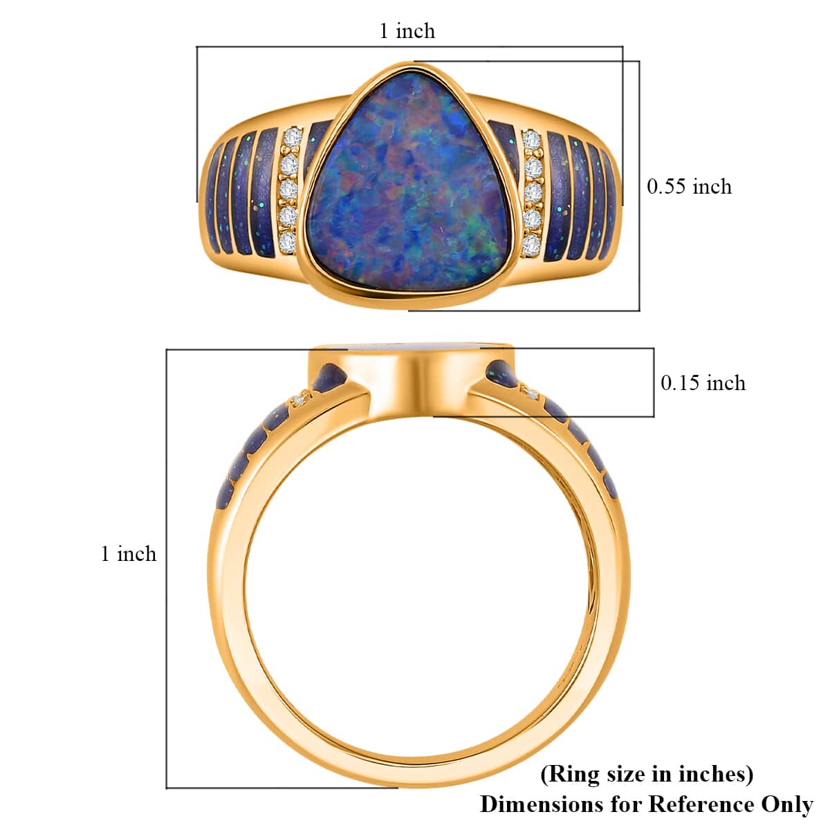 AAA Boulder Opal Doublet and Moissanite 2.65 ctw Men's Ring in 18K Vermeil Yellow Gold Over Sterling Silver (Size 10.0) image number 4