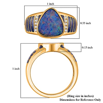 AAA Boulder Opal Doublet and Moissanite 2.65 ctw Men's Ring in 18K Vermeil Yellow Gold Over Sterling Silver (Size 10.0)