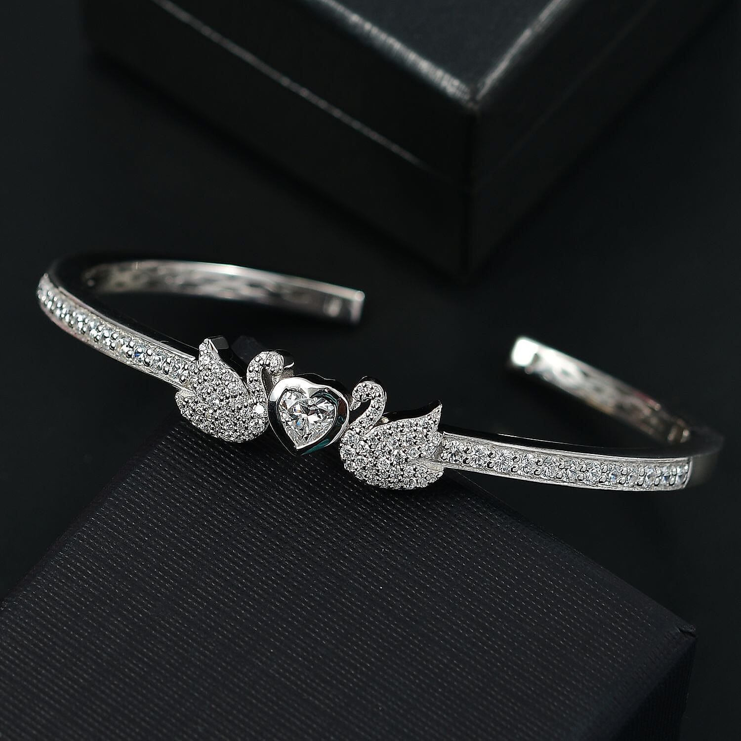 Simulated Diamond 4.48 ctw Bangle Bracelet in Rhodium Over Sterling Silver (7.50 In)
