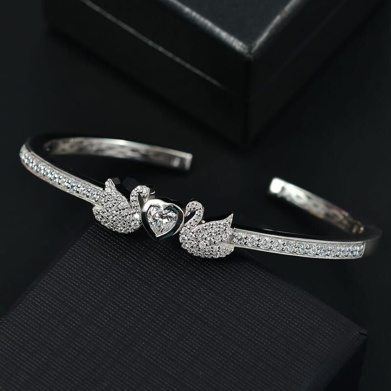 Simulated Diamond 4.48 ctw Bangle Bracelet in Rhodium Over Sterling Silver (7.50 In)