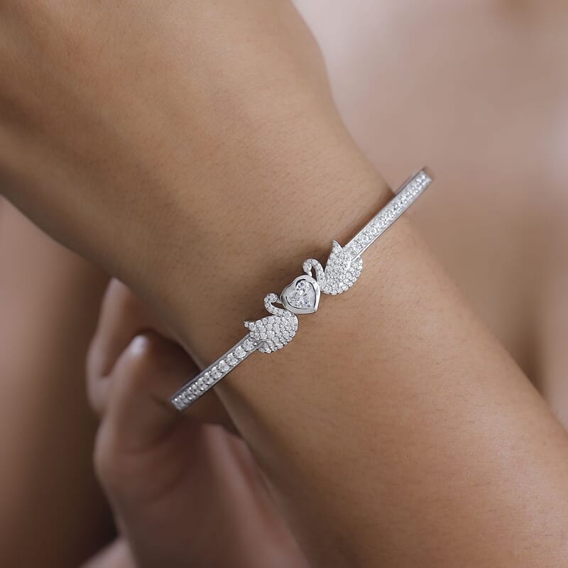 Simulated Diamond 4.48 ctw Bangle Bracelet in Rhodium Over Sterling Silver (7.50 In)