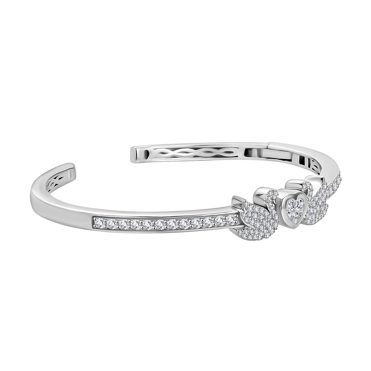 Simulated Diamond 4.48 ctw Bangle Bracelet in Rhodium Over Sterling Silver (7.50 In)
