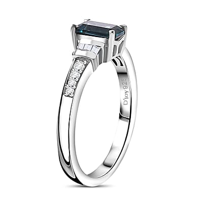 AAA Monte Belo Indicolite and Moissanite 1.00 ctw Art Deco Ring in Rhodium Over Sterling Silver (Size 6.0)