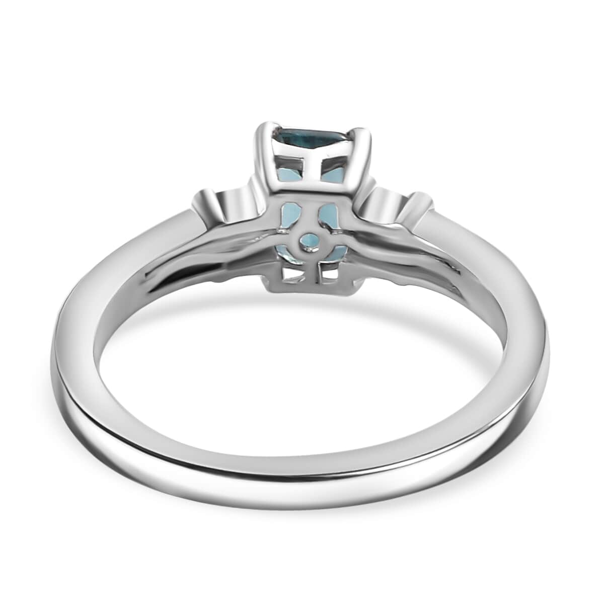 AAA Monte Belo Indicolite and Moissanite 1.00 ctw Art Deco Ring in Rhodium Over Sterling Silver (Size 6.0) image number 4