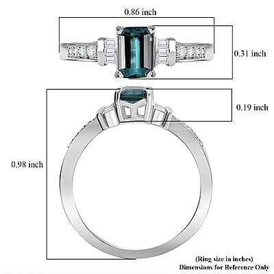 AAA Monte Belo Indicolite and Moissanite 1.00 ctw Art Deco Ring in Rhodium Over Sterling Silver (Size 6.0)