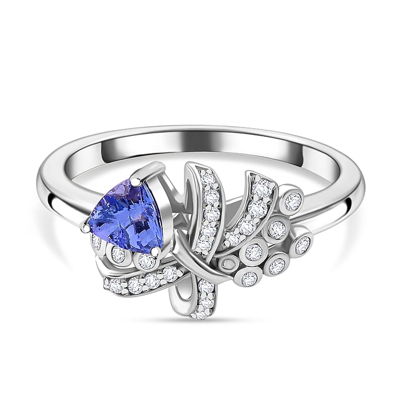 Tanzanite and White Zircon 0.65 ctw Love Knot Ring in Rhodium Over Sterling Silver (Size 10.0)
