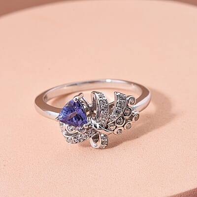 Tanzanite and White Zircon 0.65 ctw Love Knot Ring in Rhodium Over Sterling Silver (Size 10.0)