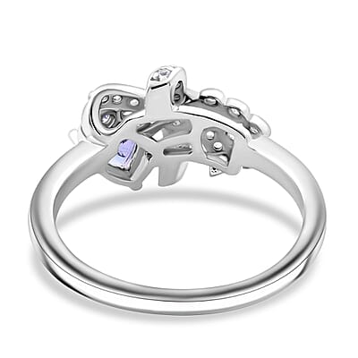 Tanzanite and White Zircon 0.65 ctw Love Knot Ring in Rhodium Over Sterling Silver (Size 10.0)
