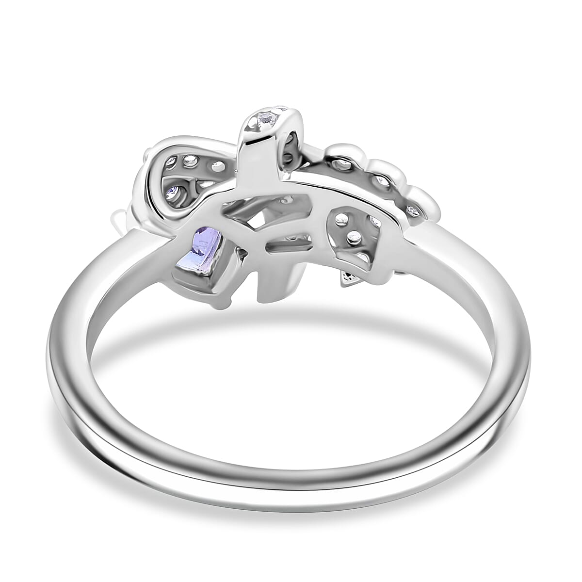 Tanzanite and White Zircon 0.65 ctw Love Knot Ring in Rhodium Over Sterling Silver (Size 6.0) image number 4