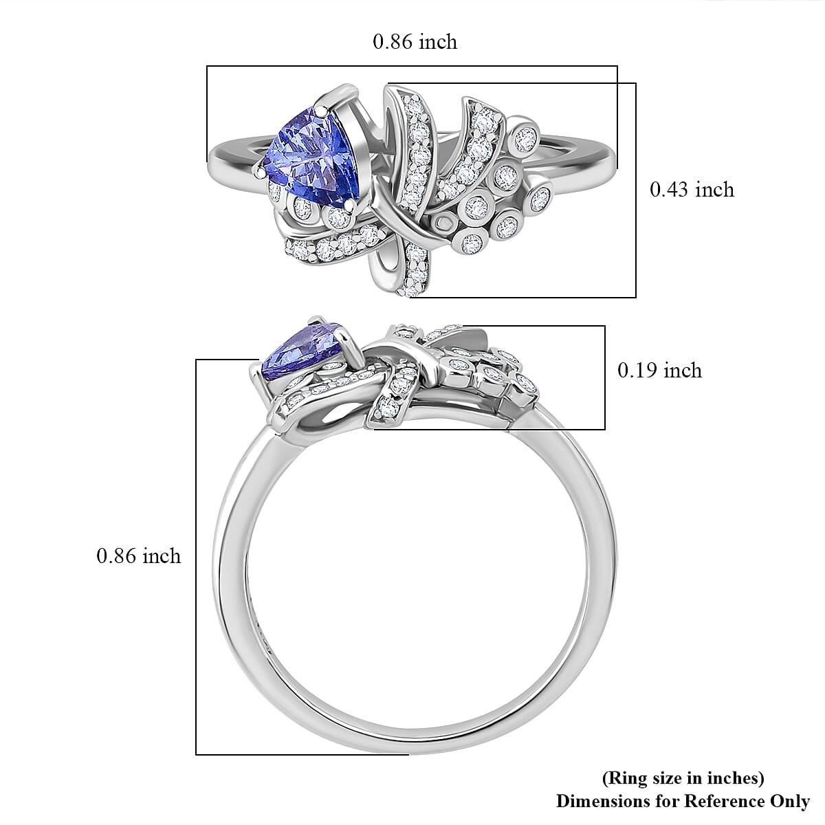 Tanzanite and White Zircon 0.65 ctw Love Knot Ring in Rhodium Over Sterling Silver (Size 6.0) image number 5