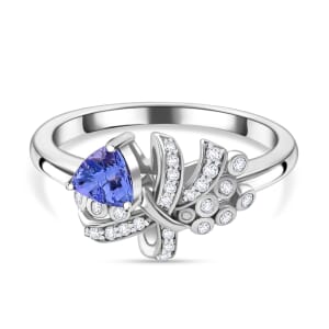 Tanzanite and White Zircon 0.65 ctw Love Knot Ring in Rhodium Over Sterling Silver (Size 8.0)