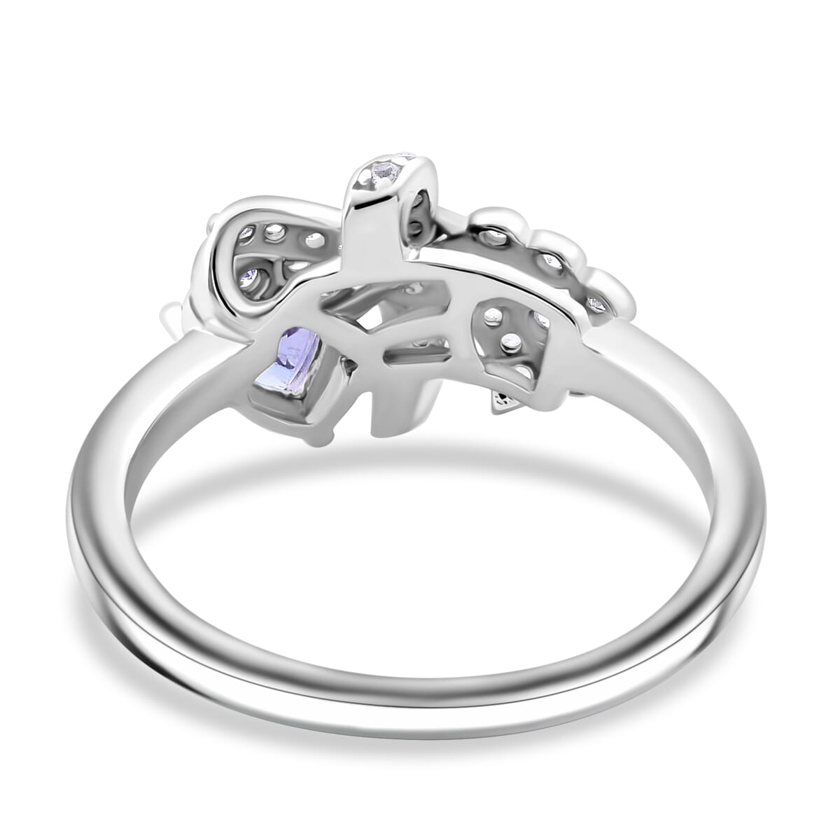 Tanzanite and White Zircon 0.65 ctw Love Knot Ring in Rhodium Over Sterling Silver (Size 8.0) image number 4