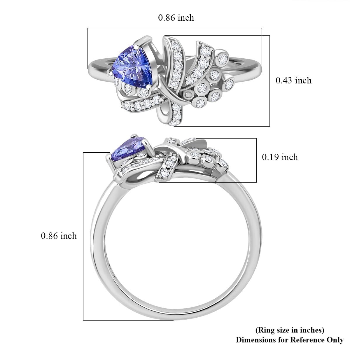 Tanzanite and White Zircon 0.65 ctw Love Knot Ring in Rhodium Over Sterling Silver (Size 8.0) image number 5