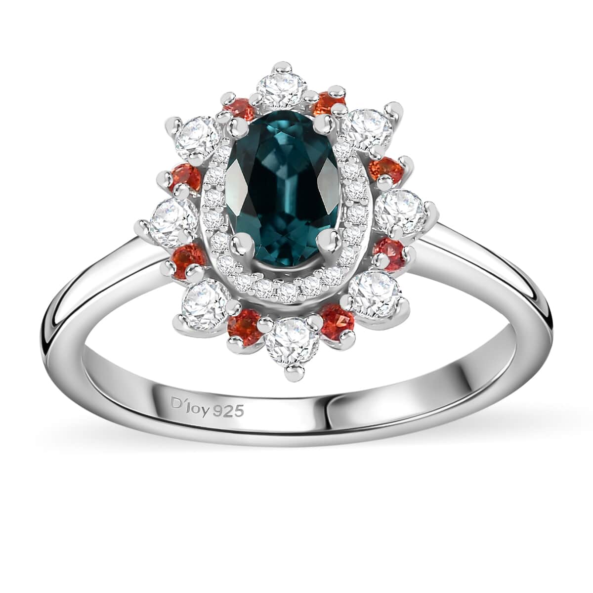 AAA Monte Belo Indicolite and Multi Gemstone 1.10 ctw Sunburst Ring in Rhodium Over Sterling Silver (Size 10.0) image number 0