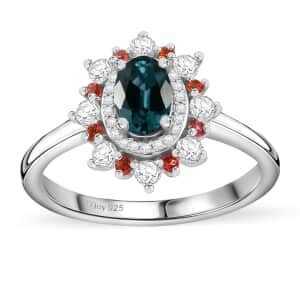 AAA Monte Belo Indicolite and Multi Gemstone 1.10 ctw Sunburst Ring in Rhodium Over Sterling Silver (Size 10.0)