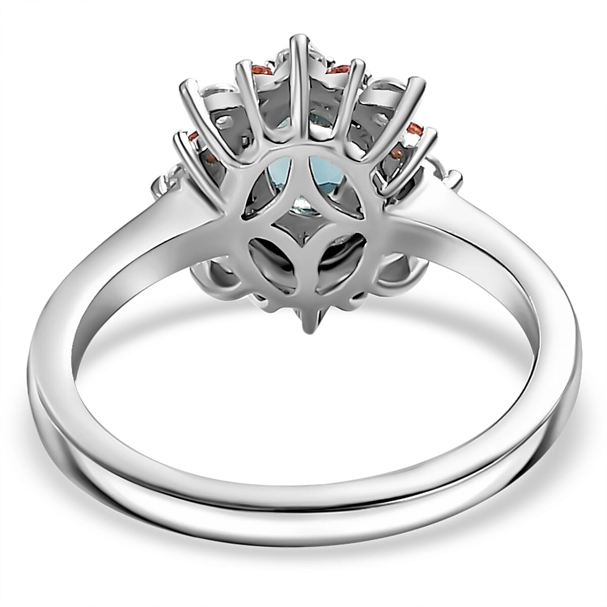 AAA Monte Belo Indicolite and Multi Gemstone 1.10 ctw Sunburst Ring in Rhodium Over Sterling Silver (Size 10.0)