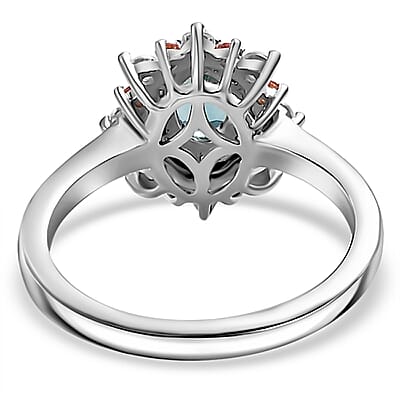 AAA Monte Belo Indicolite and Multi Gemstone 1.10 ctw Sunburst Ring in Rhodium Over Sterling Silver (Size 10.0)