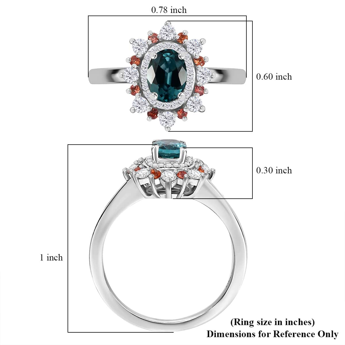 AAA Monte Belo Indicolite and Multi Gemstone 1.10 ctw Sunburst Ring in Rhodium Over Sterling Silver (Size 10.0) image number 5