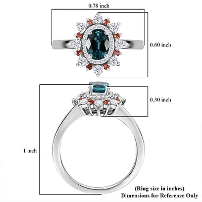 AAA Monte Belo Indicolite and Multi Gemstone 1.10 ctw Sunburst Ring in Rhodium Over Sterling Silver (Size 10.0)