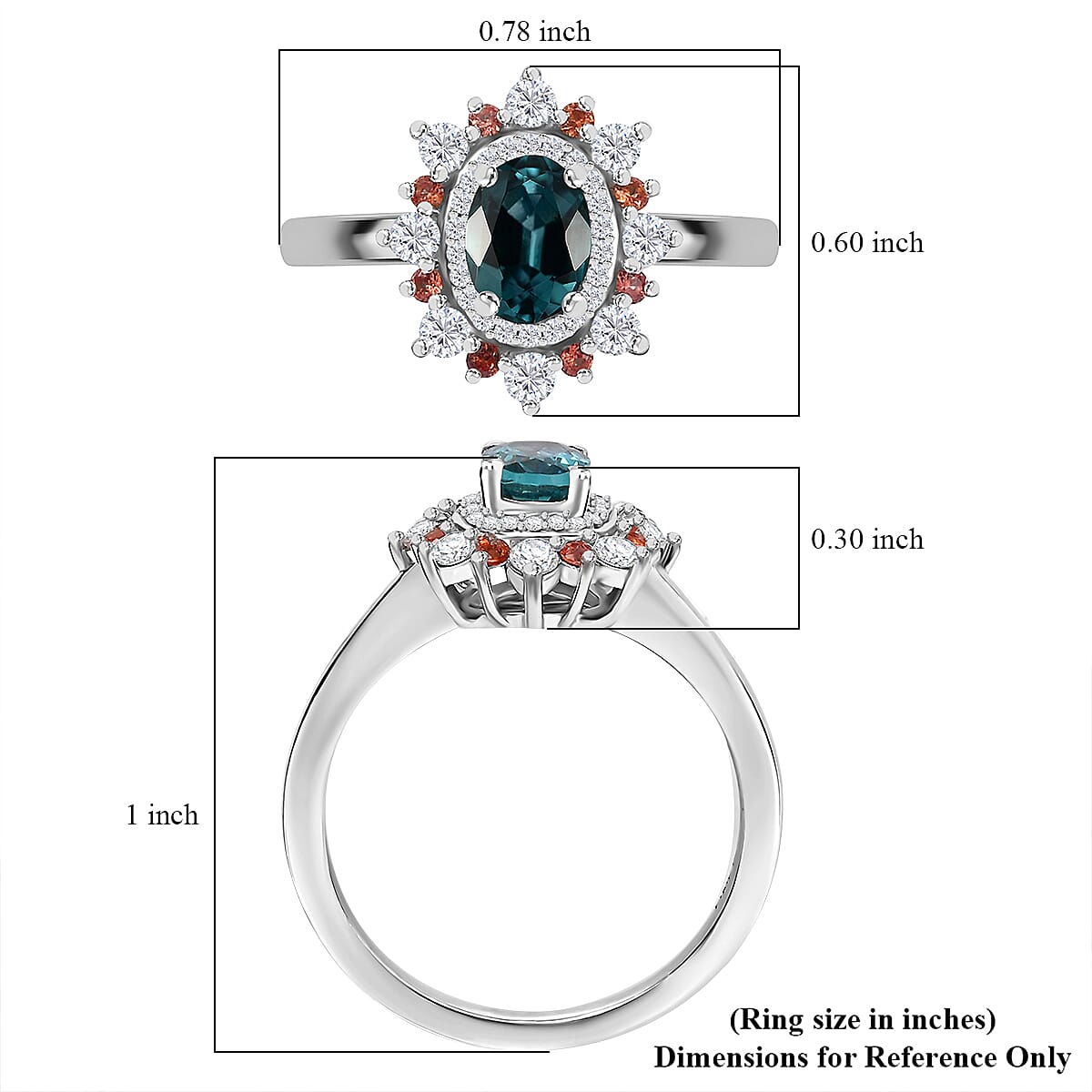 AAA Monte Belo Indicolite and Multi Gemstone 1.10 ctw Sunburst Ring in Rhodium Over Sterling Silver (Size 9.0) image number 5