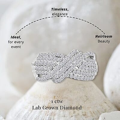 Luxuriant Lab Grown Diamond G VS 1.00 ctw Crossover Ring in Rhodium Over Sterling Silver (Size 10.0)