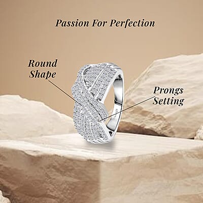 Luxuriant Lab Grown Diamond G VS 1.00 ctw Crossover Ring in Rhodium Over Sterling Silver (Size 10.0)