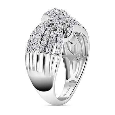 Luxuriant Lab Grown Diamond G VS 1.00 ctw Crossover Ring in Rhodium Over Sterling Silver (Size 10.0)