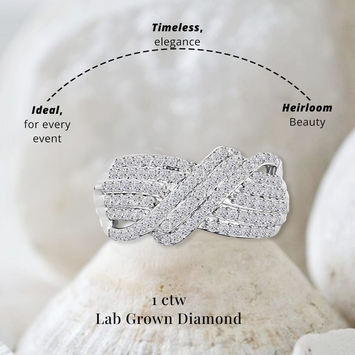 Luxuriant Lab Grown Diamond G VS 1.00 ctw Crossover Ring in Rhodium Over Sterling Silver (Size 6.0) image number 4