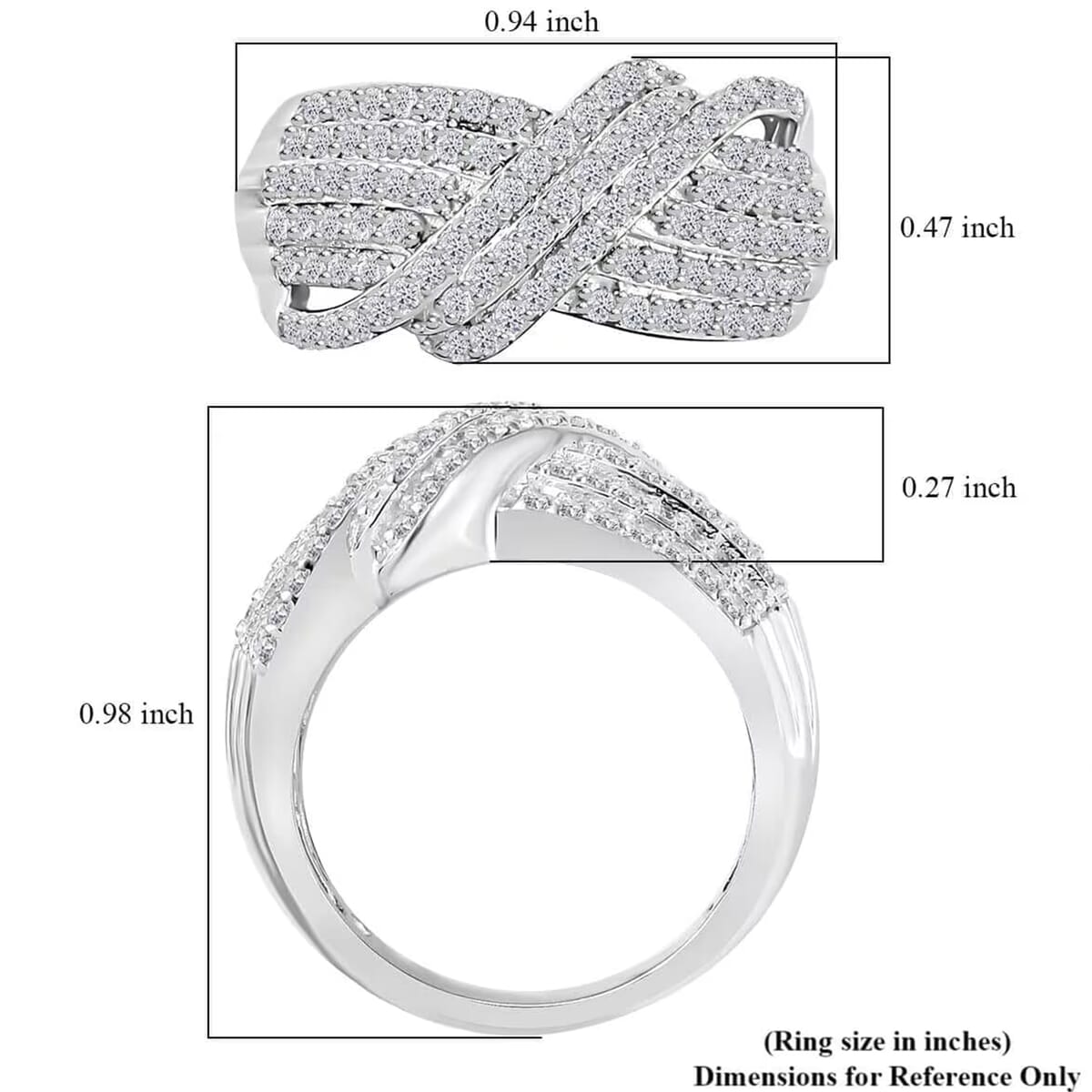 Luxuriant Lab Grown Diamond G VS 1.00 ctw Crossover Ring in Rhodium Over Sterling Silver (Size 6.0) image number 7